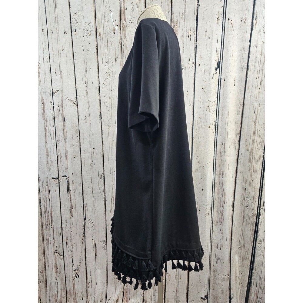 Zara XXL Woman Black Tassel‎ Hem Short Sleeve Chic Minimalist Shift Shirt Dress - Picture 6 of 7